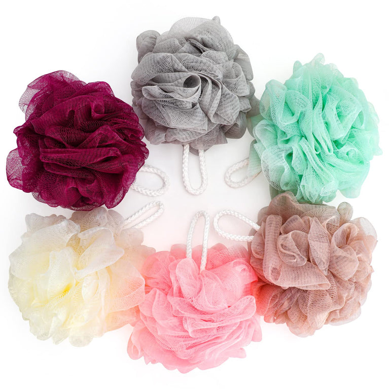 Pack of 6 Multicolor Shower Puff Bath Sponge Set - Soft Exfoliating Shower Sponge for Body Cleaning