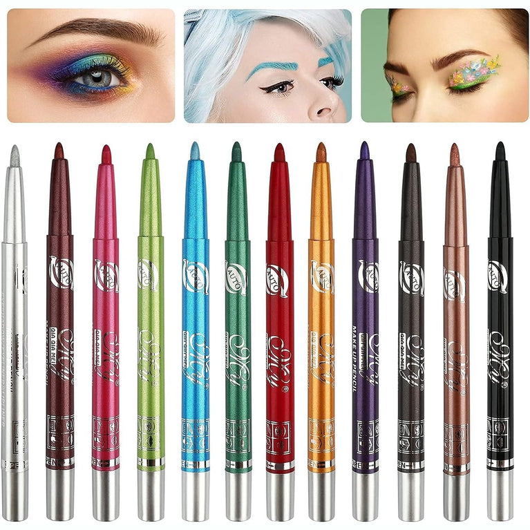 G2PLUS Colorful Eyeliner and Lip Liner Set: 12 Shades, Waterproof and Smudge-Proof Cosmetic Pens with Adjustable Tips, Eye Shadow and Brow Pencil Kit