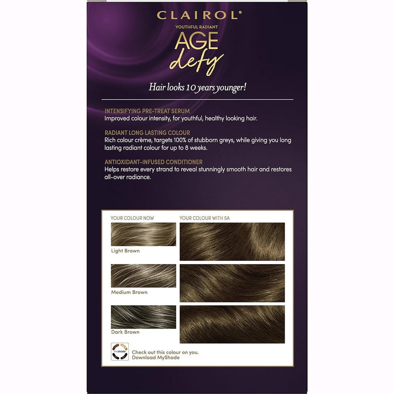 Clairol Age Defy 5A Medium Ash Brown Hair Color Kit