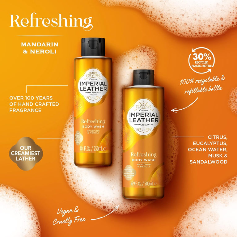 Imperial Leather Mandarin & Neroli Refreshing Shower Gel, Creamy Lather, 4-Pack, 500ml Each