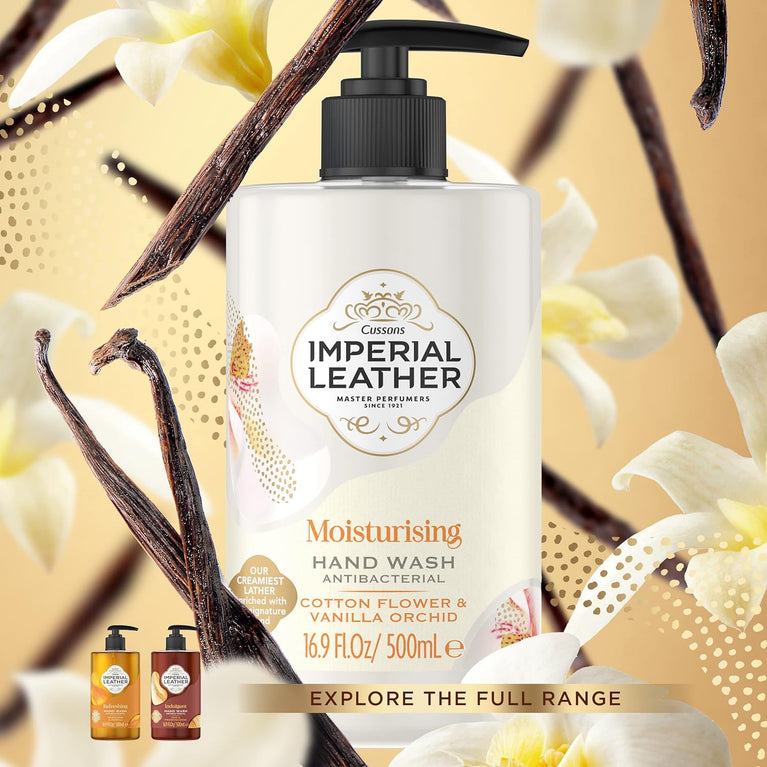 Imperial Leather Moisturising Hand Wash with Cotton Flower & Vanilla Orchid, Antibacterial, Signature Oil Blend, Pack of 6 x 500ml