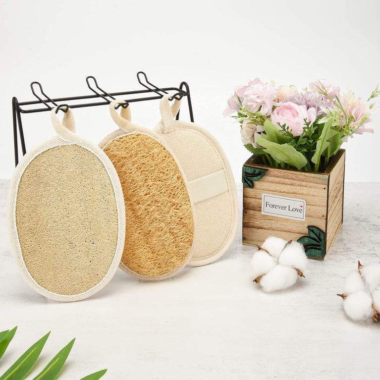 Natural Exfoliating Loofah Mitts - 4 Pack Skin Care Sponges for Adults