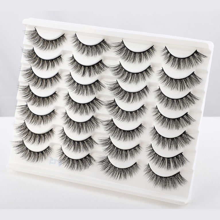 Newcally Vegan-Friendly 3D Faux Mink Eyelashes - 14 Pairs of Cat Eye Look Fluffy Strip Lashes, Hand-Knotted and Cruelty-Free