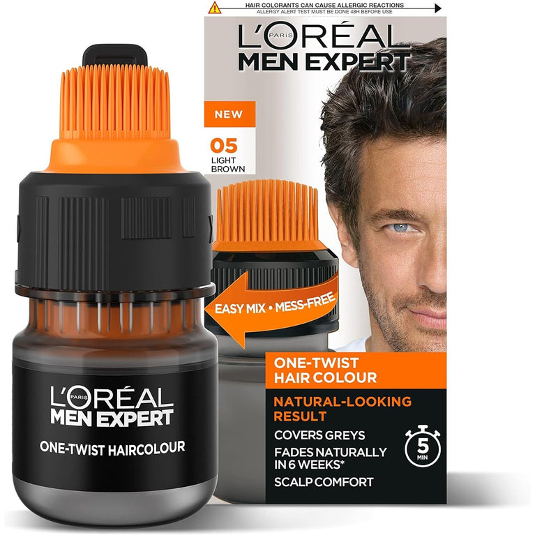 L'Oreal Paris Men Expert One Twist Hair Colour, Light Brown Shade - Fast Grey Coverage Hair Dye for Men