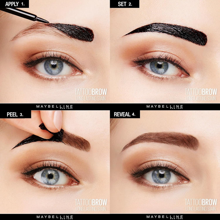 Maybelline New York Dark Brown Waterproof Eyebrow Gel Tint, Semi-Permanent Tattoo Brow Peel Off, Lasts Up to 72 Hours