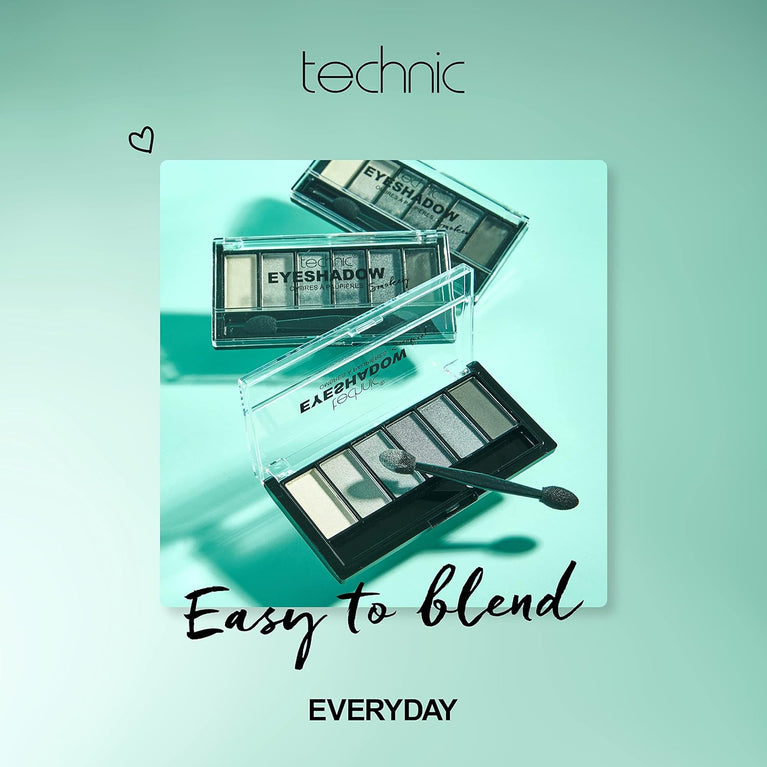 Technic Professional Smokey Eyeshadow Palette - 6 High-Pigment Grey, Silver & Charcoal Matte & Shimmer Shades for Extended Wear and Effortless Smokey Eye Creation, PETA Approved and Suitable for Vegans, 7.2g
