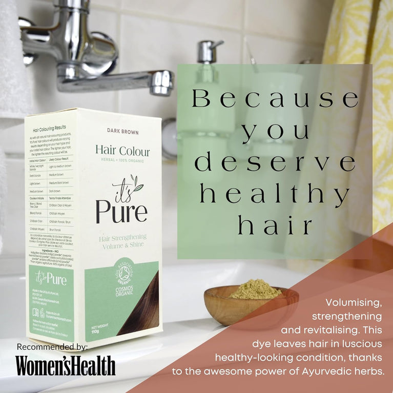 Pure Organic Henna Hair Dye in Dark Brown for Volumising, Strengthening, & Revitalising