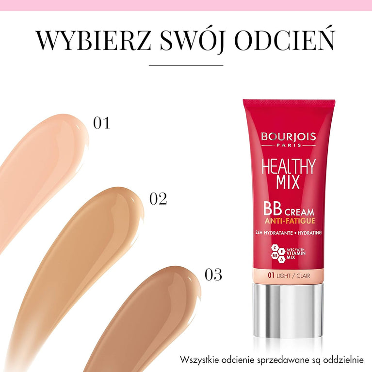 Bourjois 24-Hour Hydrating BB Cream in 01 Light, 30ml: For Flawless & Radiant Complexion