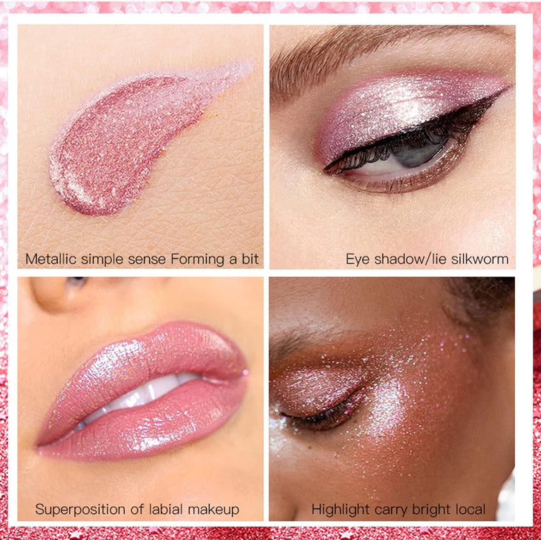 High-Impact Shimmer Eyeshadow & Liner Duo Pen, Glitter Pigment Infused, Quick-Drying Waterproof Metallic Gloss Eye Makeup, Add Sparkle to Your Look (Soft Pink)