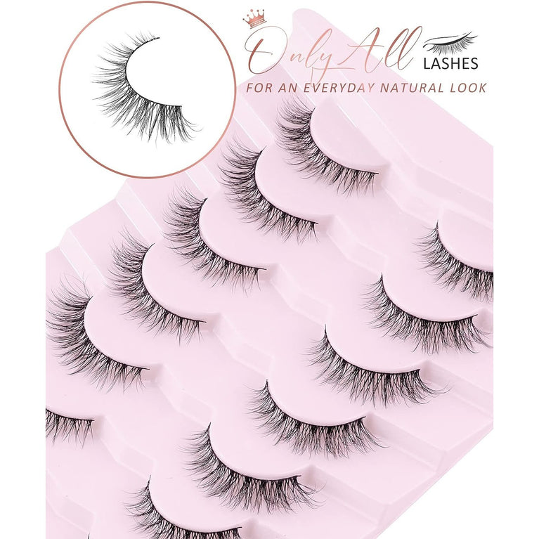 Onlyall Premium Natural-Look Wispy False Eyelashes with Ultra-Thin Band, Soft Flared Design, Lightweight Synthetic Fibers, 7 Pair Pack D1