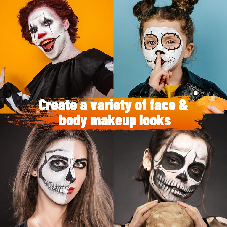 BOBISUKA Professional Halloween SFX Cosplay Makeup Kit - Non-Toxic Black & White Face and Body Paint, Full Coverage Long-Lasting FX Makeup for Themed Party and Stage Effects