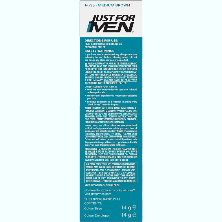 Medium Brown Just for Men Moustache & Beard Dye - Grey Eliminator for a Fuller Look - M35