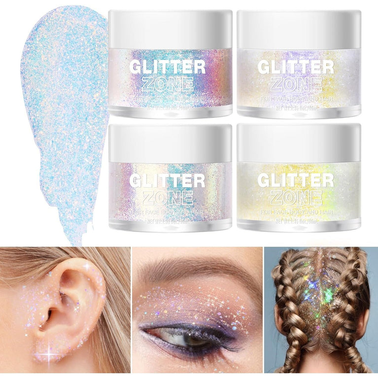 LANGMANNI Dual Pack Holographic Body Glitter Gel- Changes Color Under Light, Suitable for Body, Face, Hair, and Lips, Vegan and Cruelty-Free (1.35 oz/pcs, Golden Ocean & Sparkling Pink)