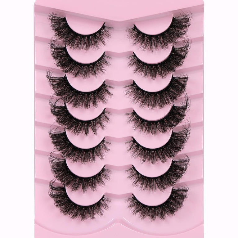 Ruairie Premium Faux Mink Cat Eye Lashes - 20MM Fluffy and Wispy False Eyelashes, 8D Dramatic Volume, 7 Pair Pack with Flexible Strip Lash Band