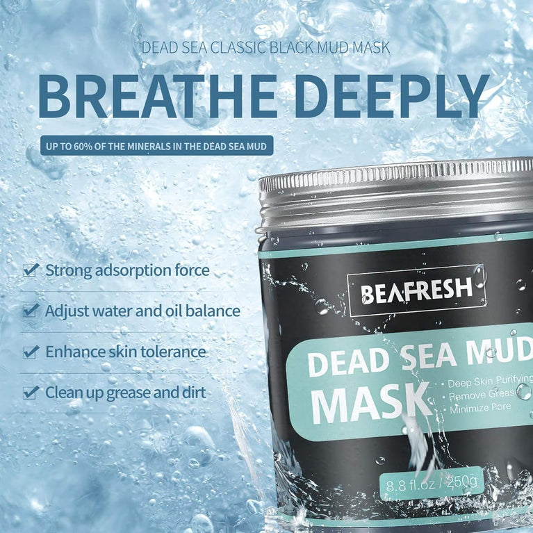 Detoxifying Dead Sea Mud Mask with Headband & Brush - Deep Cleansing Treatment for Face and Body