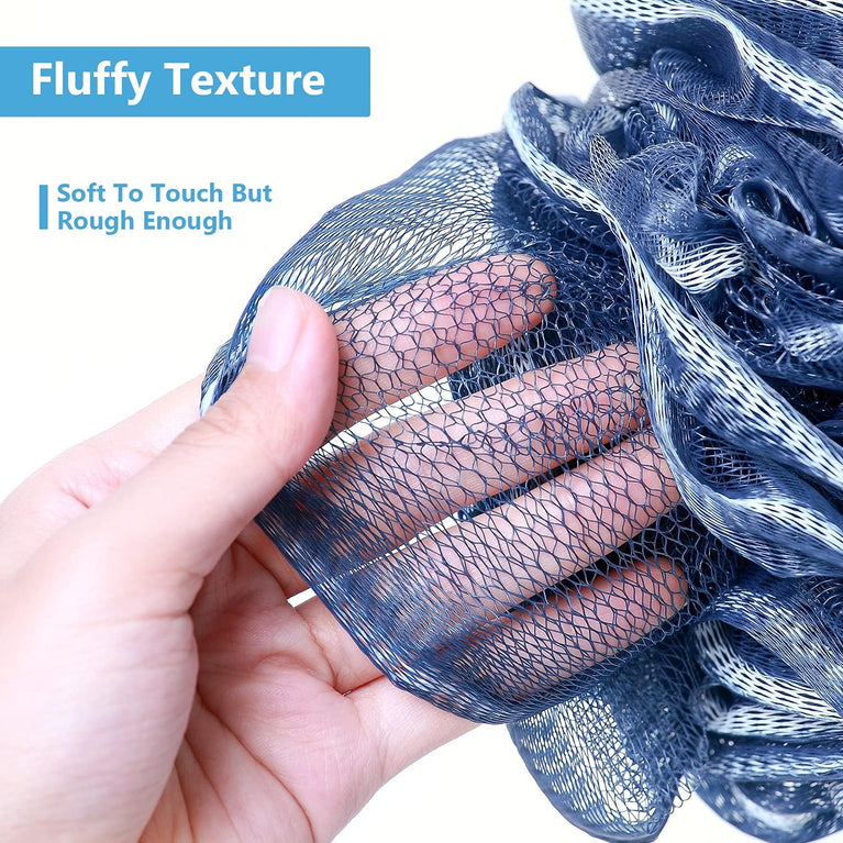 Large Navy Blue Bath Loofah Set of 4 for Men and Women