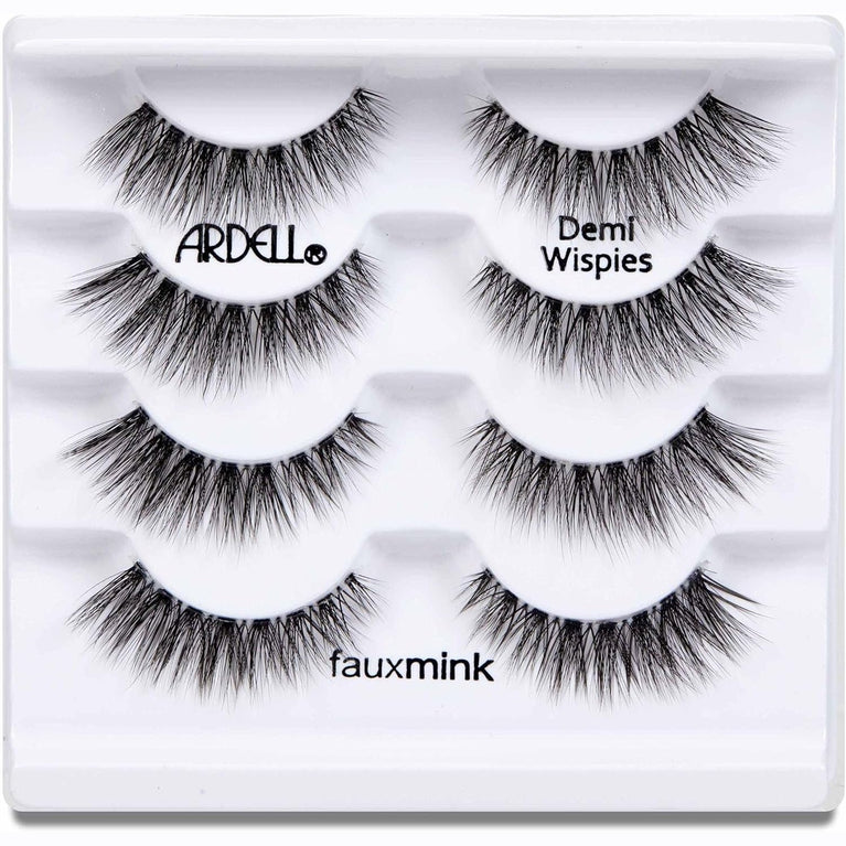 ARDELL Luxurious Faux Mink Demi Wispies Eyelashes Multipack - Vegan, Cruelty-Free, Lightweight with Invisiband Technology, Medium Volume & Length - Pack of 4, Black