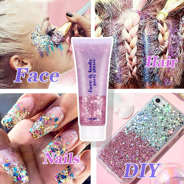 Mermaid Sequin Body Gel Set: 3Pcs 50ml Holographic Glitter Makeup, Chunky Powder for Face, Body, Eye, Hair, Nail Art, and DIY Projects - Perfect for Festivals and Parties