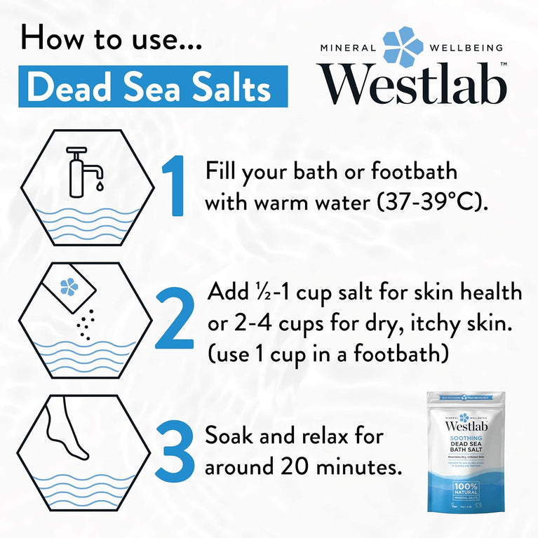 Westlab Pure Mineral Bathing Dead Sea Salt, 1kg - Soothing and Nourishing Mineral Bath Salt