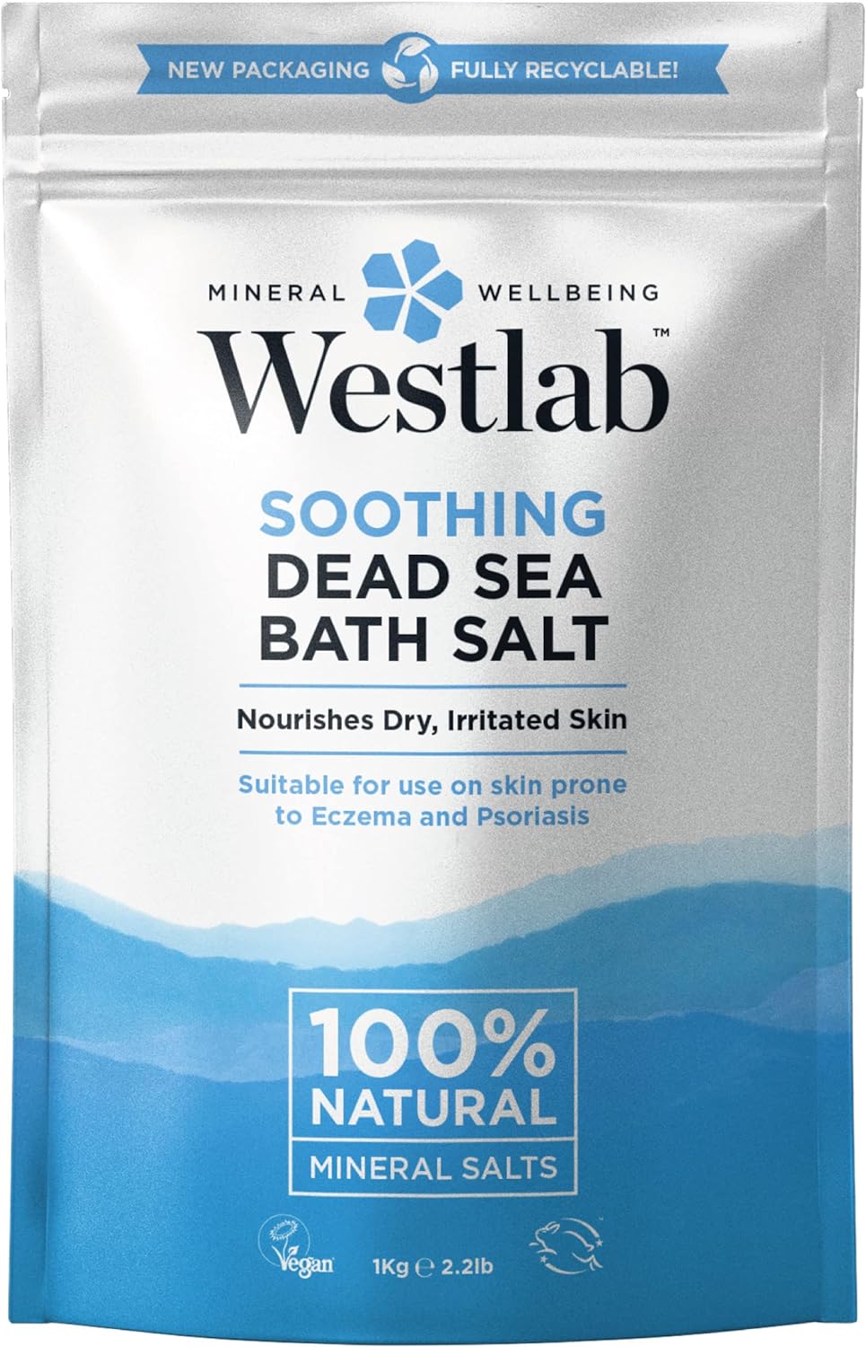Westlab Pure Mineral Bathing Dead Sea Salt, 1kg - Soothing and Nourishing Mineral Bath Salt