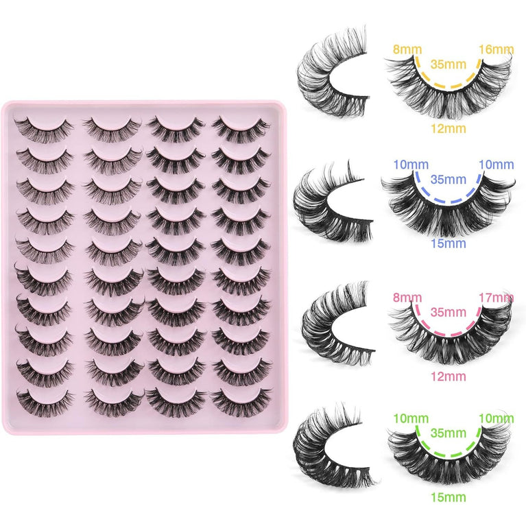 Ruairie Premium Synthetic Fiber D Curl Russian Faux Mink Eyelashes - 20 Pairs Variety Pack of 4 Styles for Natural Glam Look