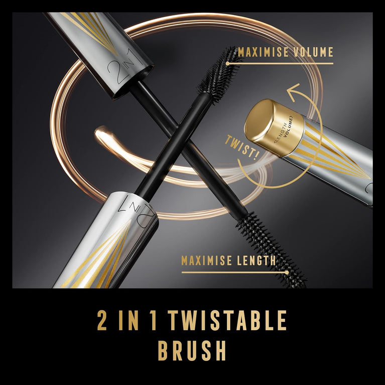 Max Factor Masterpiece 2-in-1 Lengthening and Volumising WOW Mascara, 001 Black, Long-Lasting and Vegan, 7.0 ml