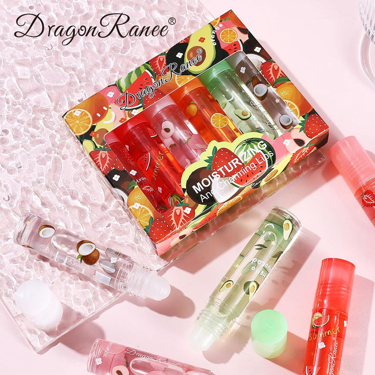 Mrettick 6-Piece Hydrating Lip Oil Set with Natural Ingredients and Roll-On Design - Moisturizing Lip Care Gift Box