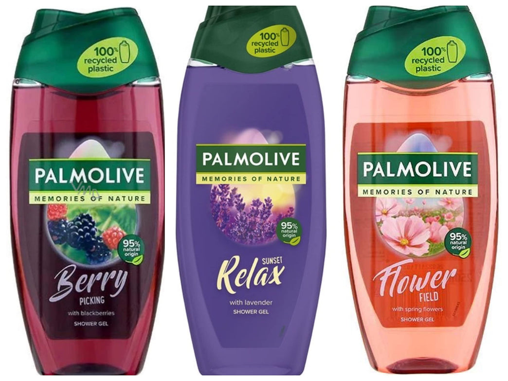 Pampering Shower Gel Set: Flower Field, Relax & Berry Picking - 3 x 250 ml Bottles with Beauty Tips
