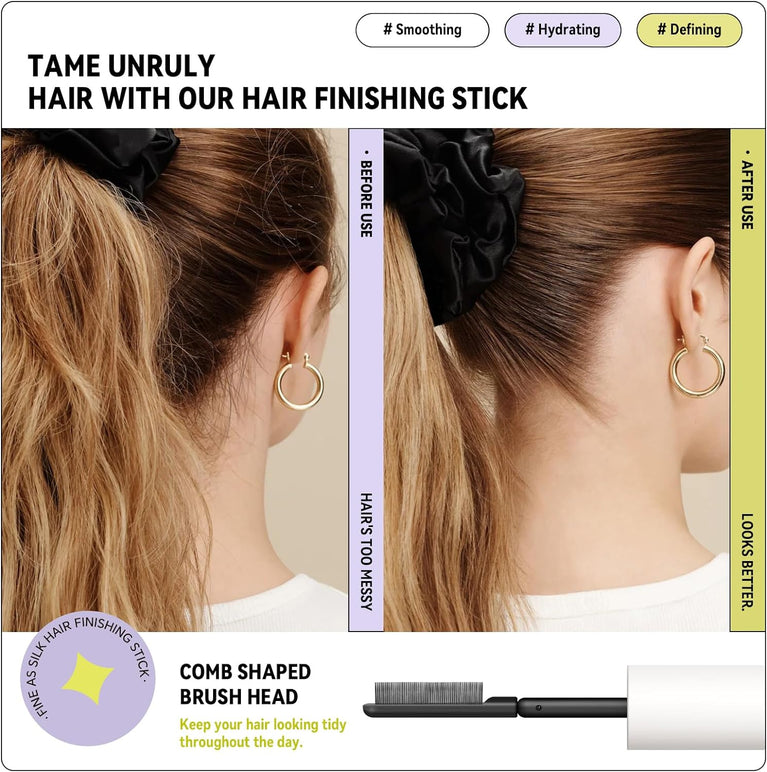 Double Head Hair Finishing Stick, Hair Mascara Brush Head & Comb Shaped Head Wax Stick, Flyaway Non-greasy Men Women Bangs Styling Products (ColorC 1pack)