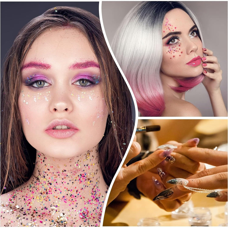 Dacitiery Holographic Festival Cosmetics: 12-Color Face and Body Glitter Gel Set for Hair, Cheeks, Nails - Sparkling Sequins Makeup Collection