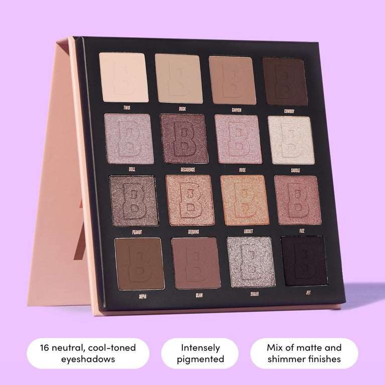 BEAUTY BAY's Deluxe 16-Shade Neutral Eyeshadow Palette - Vegan and Cruelty-Free Makeup Set with Cool Tones, Matte and Shimmer Finishes - Ideal Gift for Women