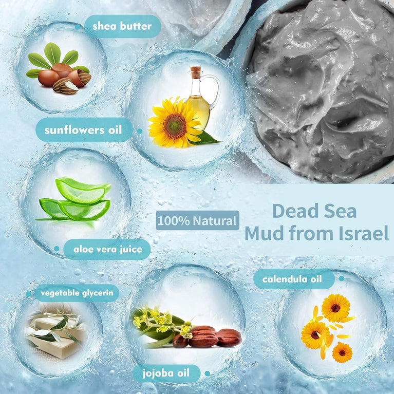 Detoxifying Dead Sea Mud Mask with Headband & Brush - Deep Cleansing Treatment for Face and Body