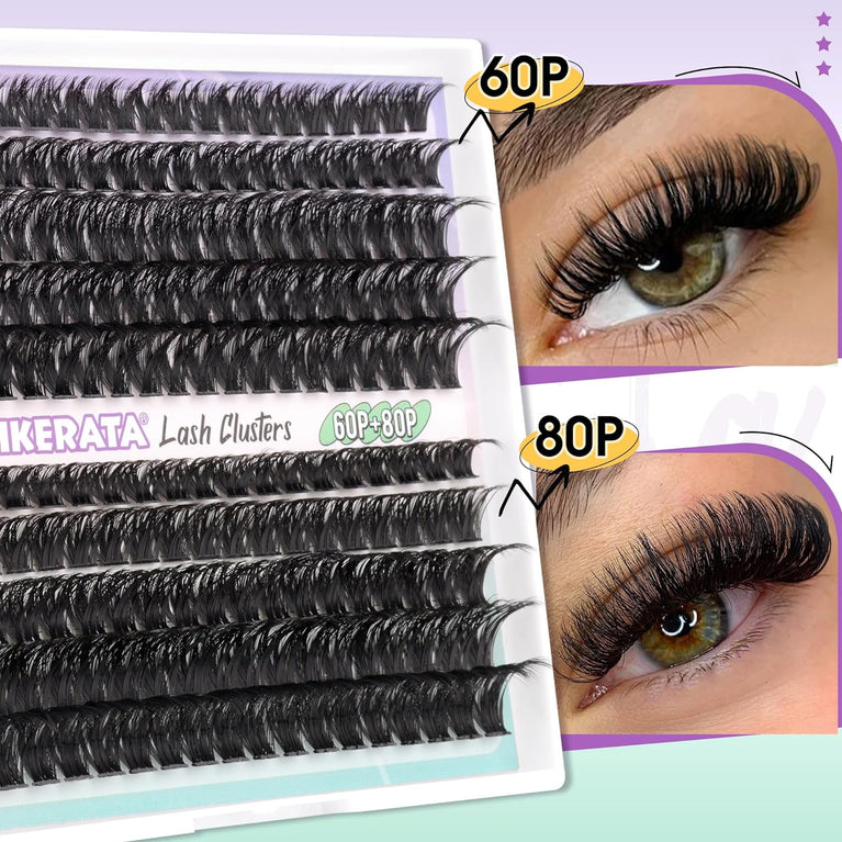 PHKERATA Premium DIY Eyelash Extension Kit with 185Pcs 8-16MM D Curl Cluster Lashes, Lash Glue Bond, Seal, and Lash Tweezers for Natural and Dramatic Looks (0.07D,8-16MM)