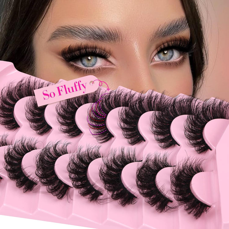 JIMIRE 20MM Long Dramatic D Curl Faux Mink Eyelashes - 7 Pair Pack of Full Volume, Wispy, Fluffy False Lashes with Cat Eye Effect, Resembles High-End Salon Extensions