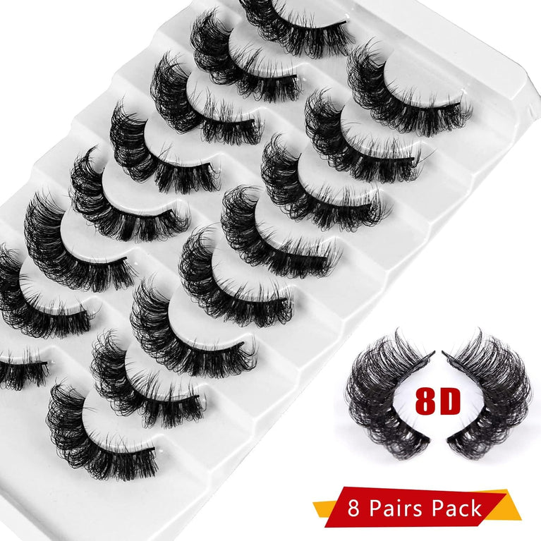 Leipple 8D Mink Effect False Eyelashes - 8 Pairs Reusable, Waterproof and Natural Looking Faux Eyelashes - Perfect for Everyday and Special Occasions (QZ-04)