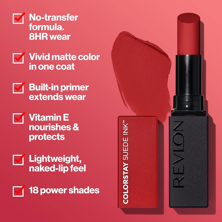 Revlon ColorStay Flame-Red Suede Ink Lipstick with 8HR No-Transfer Formula