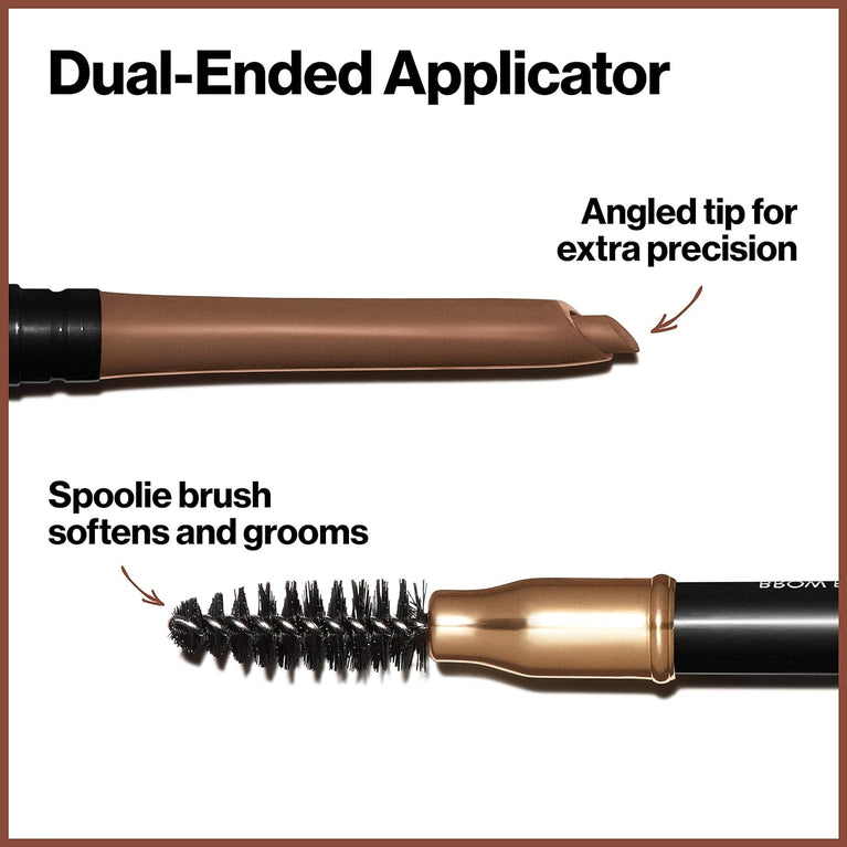 Revlon Waterproof Brow Definer Pencil with Dual-End Spoolie Brush, 24HR Long Lasting, 210 Soft Brown, 0.9g