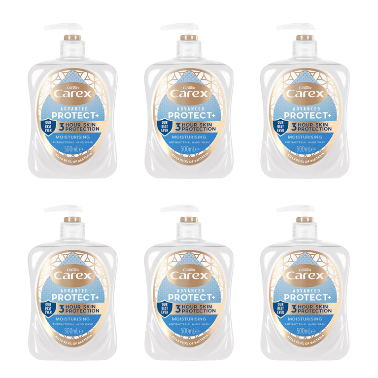 Carex Advanced Care Moisturizing Antibacterial Hand Wash, 3x More Moisturizers, Clean & Protect Hands, Bulk Pack of 6 x 500ml Bottles
