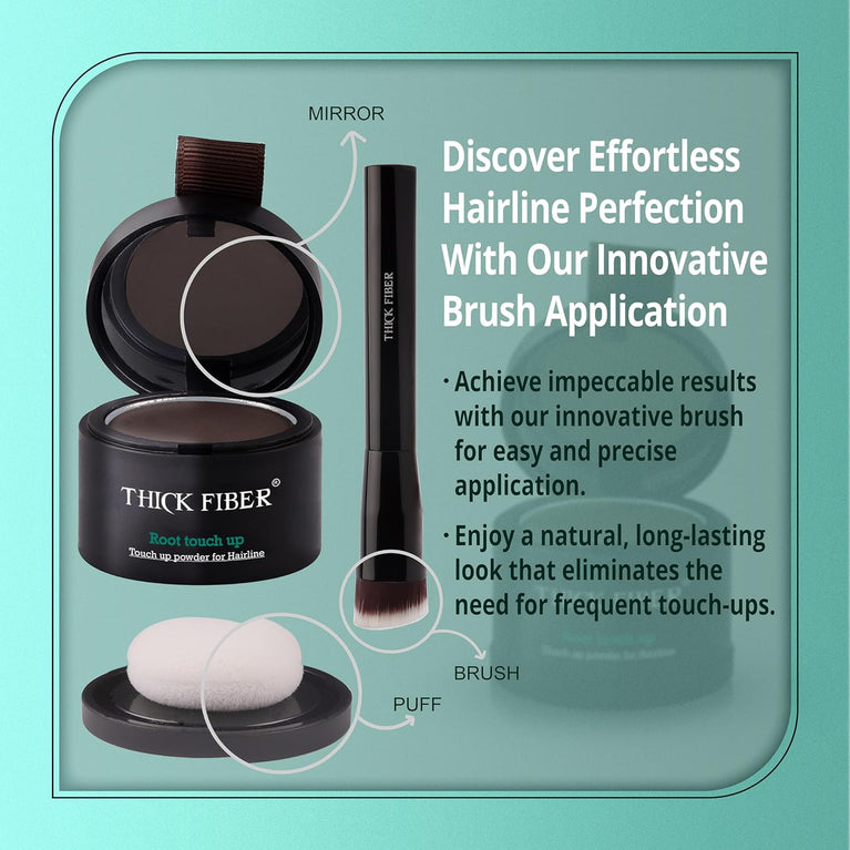 THICK FIBER Root Touch Up Powder, Root Cover Up Hairline Powder for Thin Hair - Water & Sweat Resistant Hair Loss Concealer Set with Hair Powder for Thinning Hair Women, Includes Brush (Dark Brown)