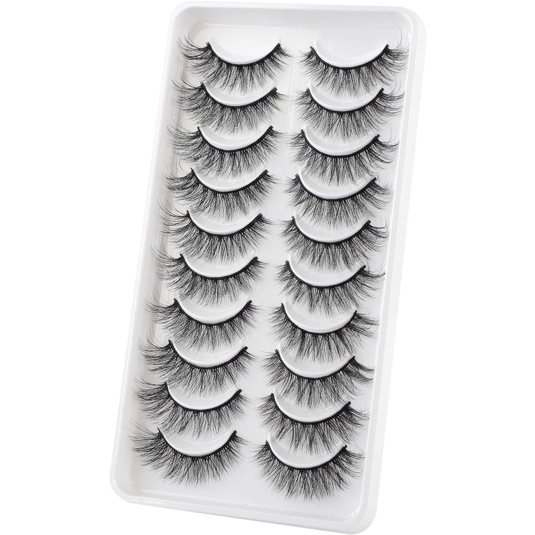JIMIRE 10 Pairs of Cat Eye-Style Fake Eyelashes - Natural Looking, Lightweight, and Handmade False Lashes - 14mm Pack with Flexible Bands