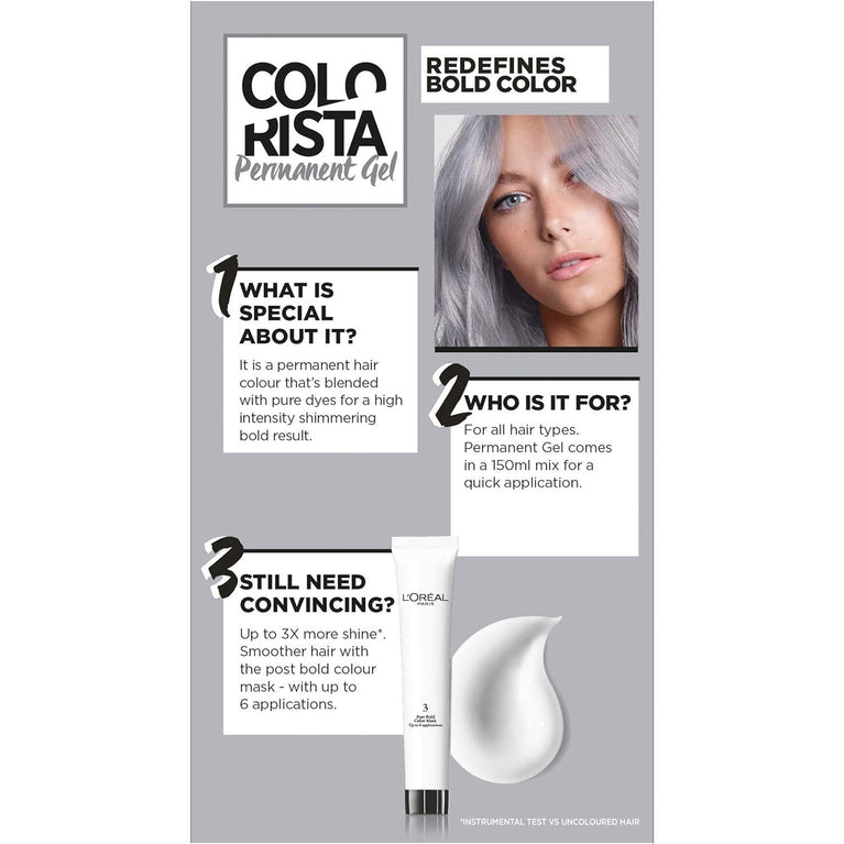 L'Oréal Paris Colorista Permanent Gel Hair Dye - Silver Grey Color Vibrance for Long-Lasting Shine