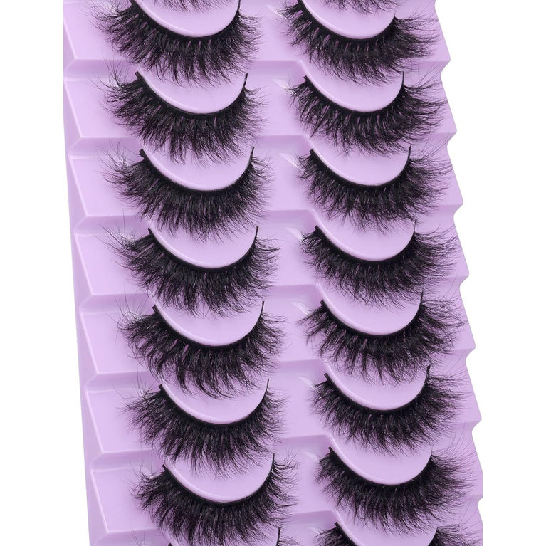 Wiwoseo 10 Pairs Handmade 3D Faux Mink Eyelashes, Lightweight Natural Wispy Fluffy False Lashes, 16MM Fox-Eye Style Fairy Lashes with Super Bend for Dramatic Look