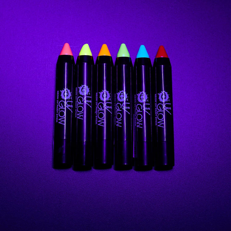 UV Glow Neon Body Crayons - Bright, Water-Resistant Face Paint Sticks (Set of 6)
