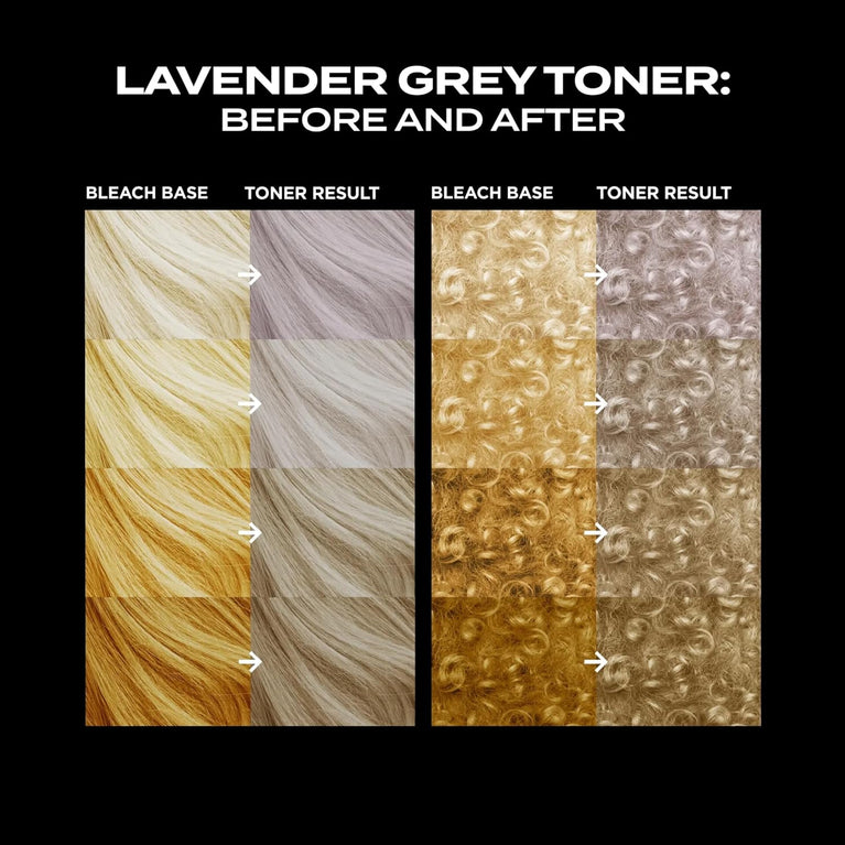Bleach London Lavender Grey Toner Kit - Ammonia-Free Toning for Silvery Lilac Finish - Ideal to neutralise brassy yellow in Light Blonde Hair - with Smooth and Shine Complex (Complete Kit)