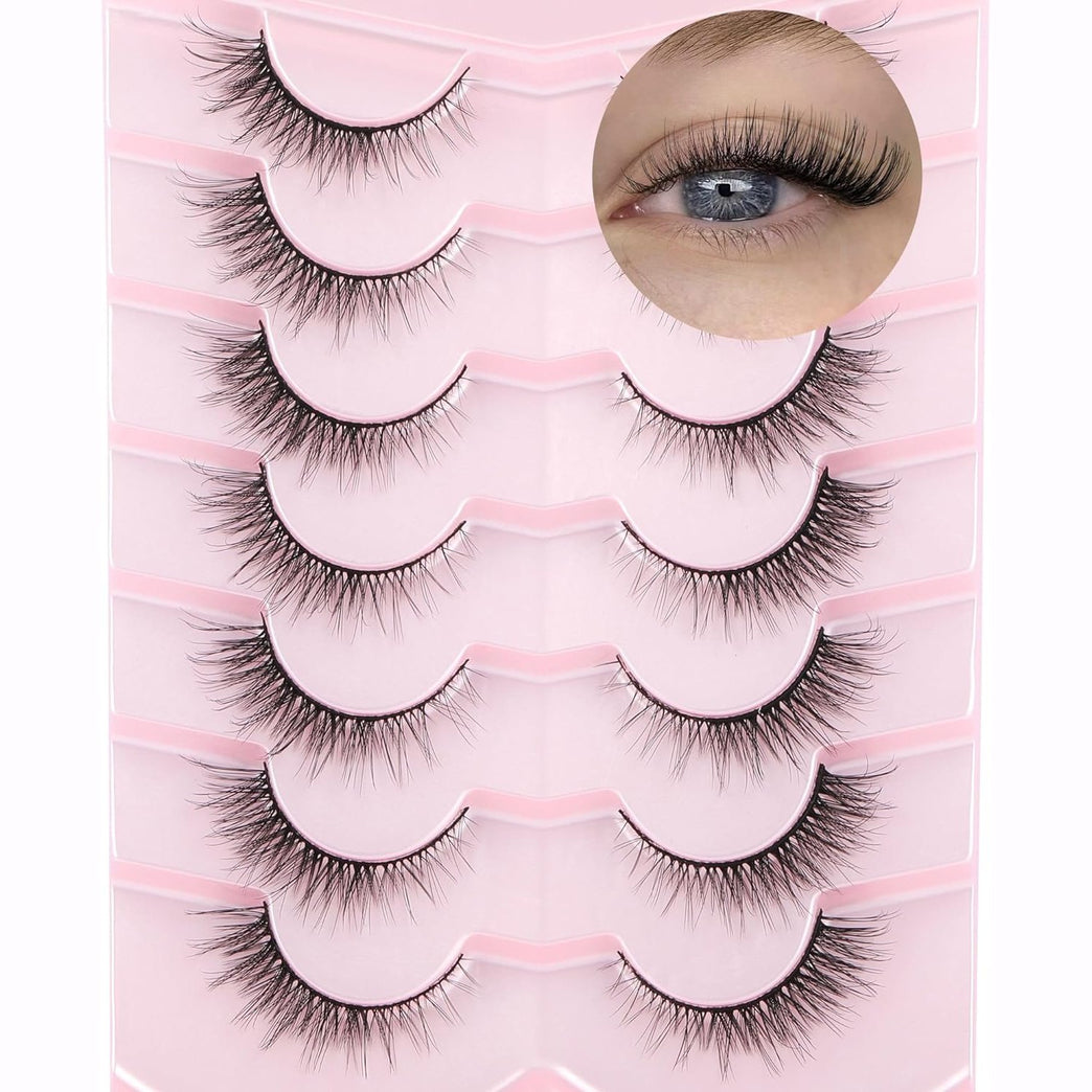EYDEVRO's Wispy Natural Cat Eye Lashes - Faux Mink, Lightweight, Handmade False Eyelashes, 7 Pairs Pack, 12mm Short for Everyday Use