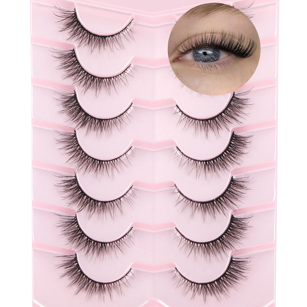 EYDEVRO's Wispy Natural Cat Eye Lashes - Faux Mink, Lightweight, Handmade False Eyelashes, 7 Pairs Pack, 12mm Short for Everyday Use