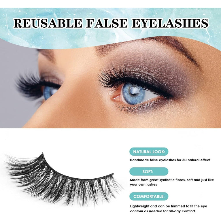 SISILILY Handmade 3D Eyelashes Set with Glue - 10 Pairs of Reusable Black Strip False Lashes for Various Occasions