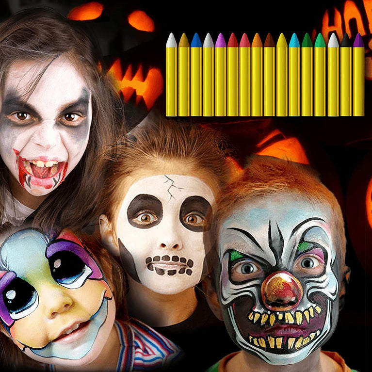 Mimoo 16-Color Kids Face Paint Crayons Set - Washable Body Paint Sticks for Children and Adults - Ideal for Halloween, Carnival, World Cup, Parties and Cosplay Makeup