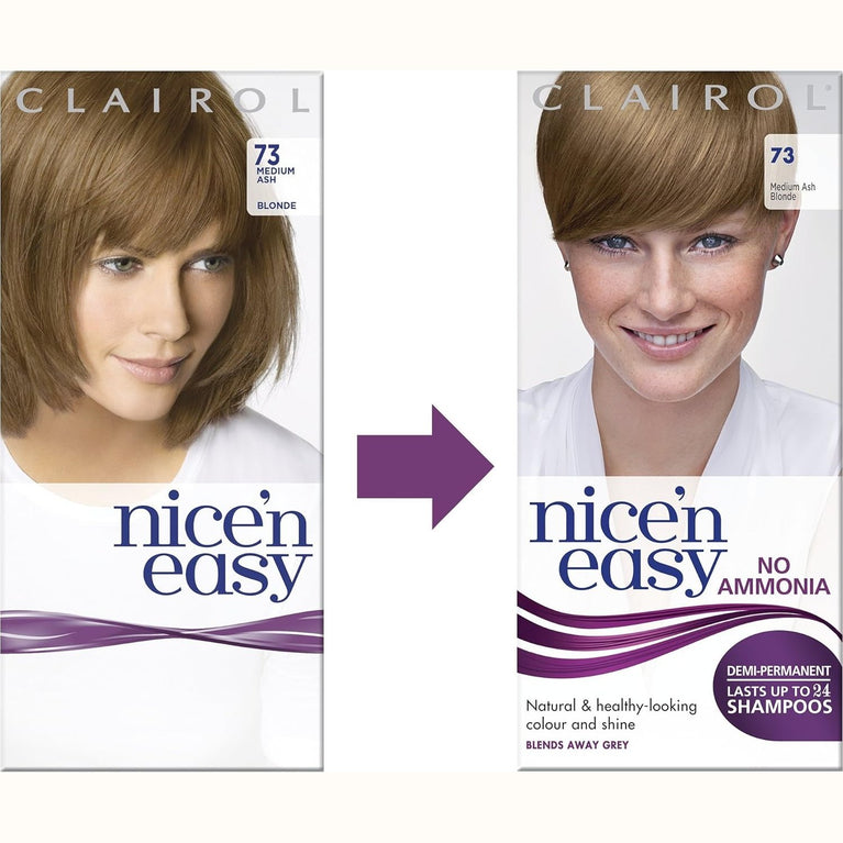 Clairol Nice'n Easy No Ammonia Hair Dye, 73 Ash Blonde, 1 Count (Pack of 1)