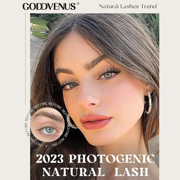 Goddvenus 7-pair Pack of Lightweight, Natural-looking CC Curl False Eyelashes with Clear Band - Wispy, Photogenic, and Easy to Apply 14mm Russian Lashes for an Eye-Catching, Confident Look